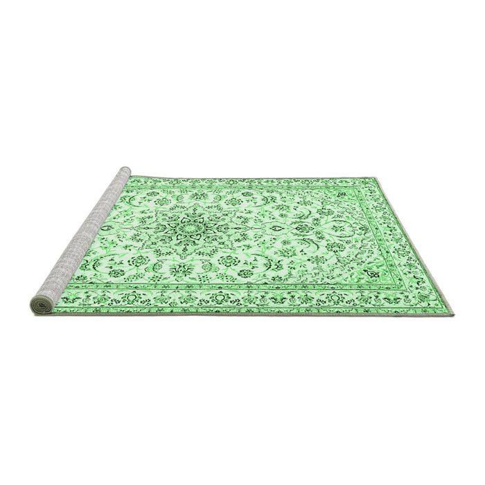 Sideview of Machine Washable Medallion Emerald Green Traditional Area Rugs, wshtr356emgrn