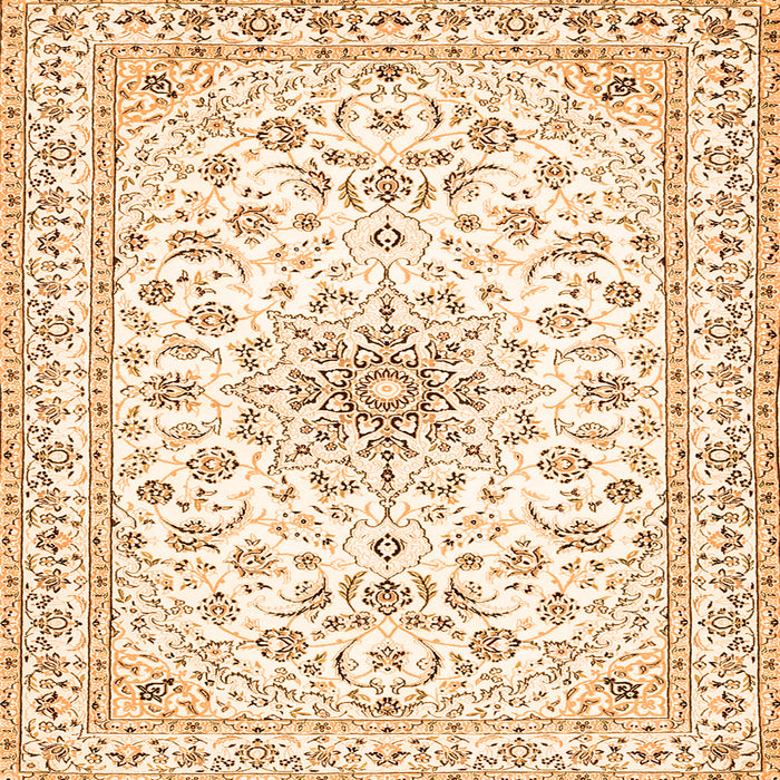 Round Machine Washable Medallion Orange Traditional Area Rugs, wshtr356org