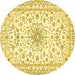 Round Machine Washable Medallion Yellow Traditional Rug, wshtr356yw