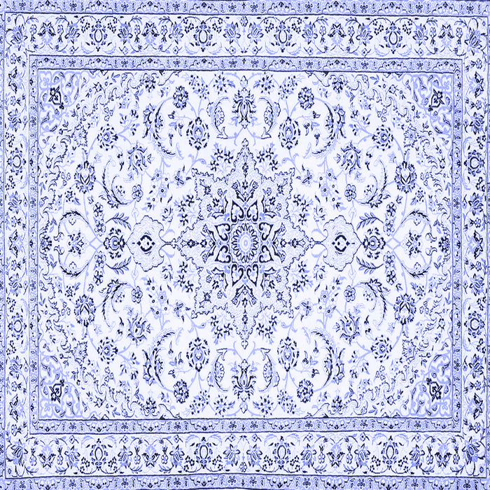 Square Machine Washable Medallion Blue Traditional Rug, wshtr356blu