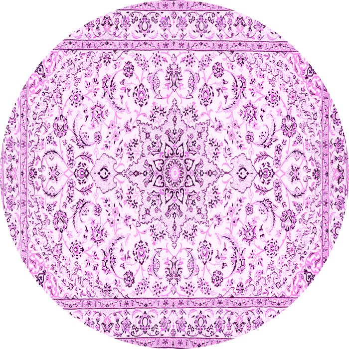 Round Machine Washable Medallion Pink Traditional Rug, wshtr356pnk