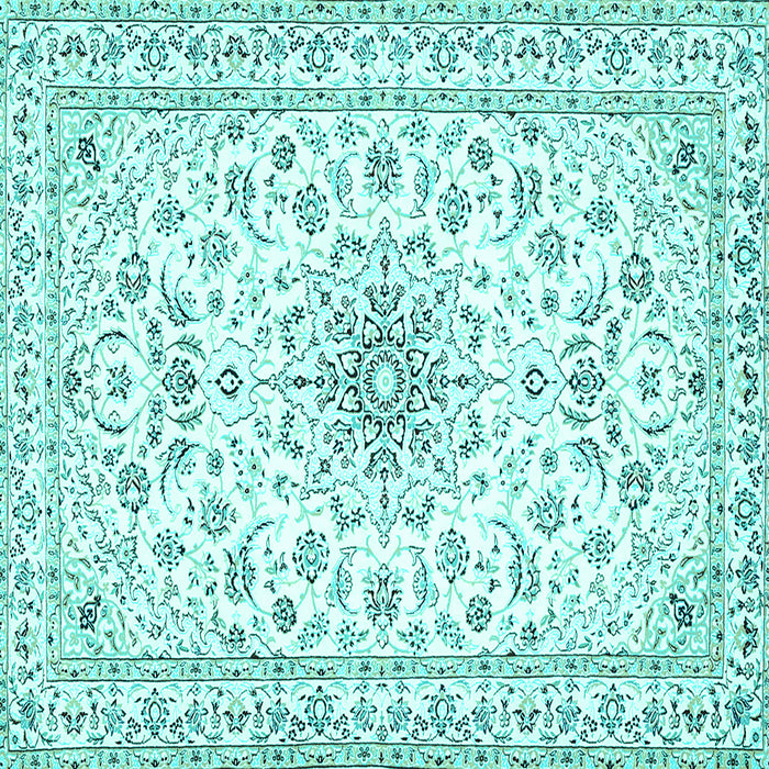 Square Machine Washable Medallion Turquoise Traditional Area Rugs, wshtr356turq