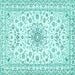 Square Machine Washable Medallion Turquoise Traditional Area Rugs, wshtr356turq