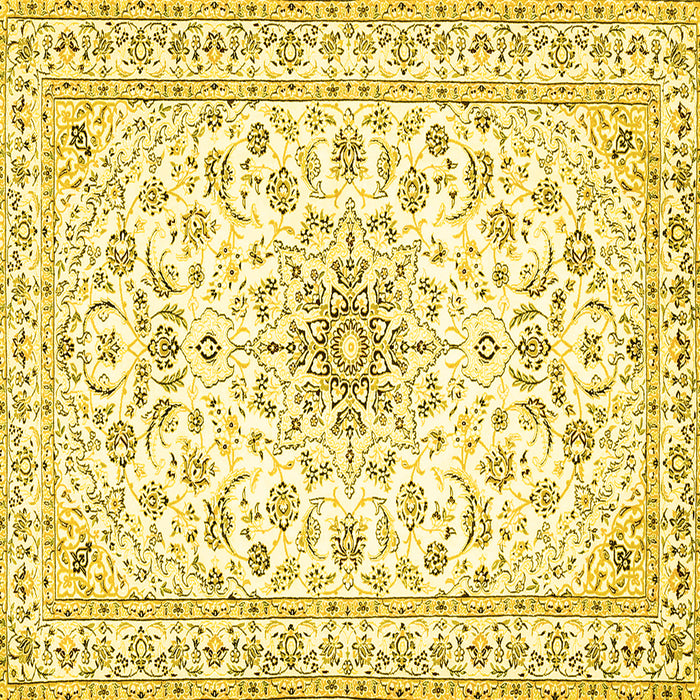 Square Machine Washable Medallion Yellow Traditional Rug, wshtr356yw