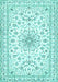 Machine Washable Medallion Turquoise Traditional Area Rugs, wshtr356turq