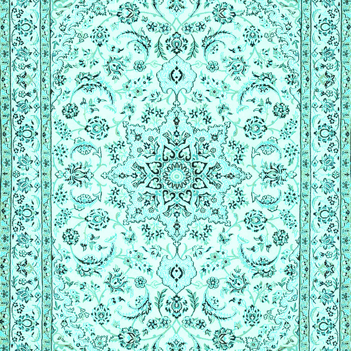 Machine Washable Medallion Turquoise Traditional Area Rugs, wshtr356turq