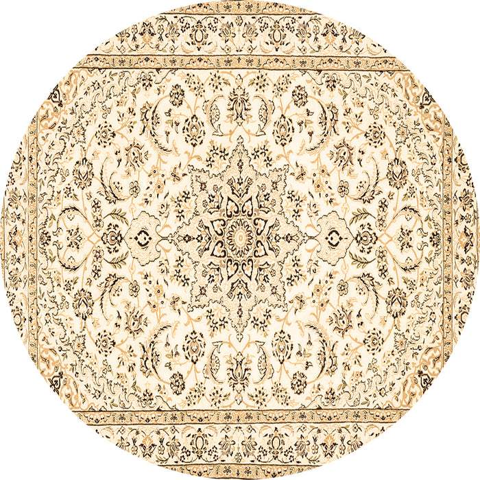 Round Machine Washable Medallion Brown Traditional Rug, wshtr356brn