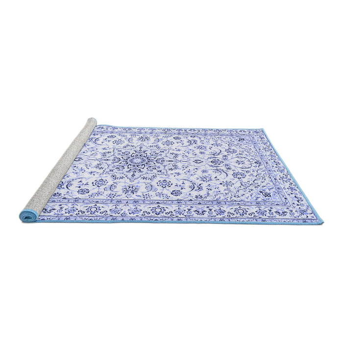 Sideview of Machine Washable Medallion Blue Traditional Rug, wshtr356blu