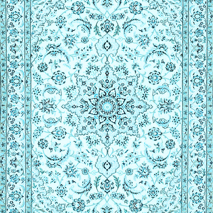 Machine Washable Medallion Light Blue Traditional Rug, wshtr356lblu