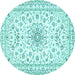 Round Machine Washable Medallion Turquoise Traditional Area Rugs, wshtr356turq