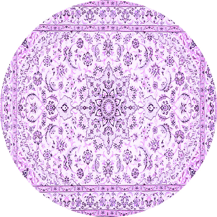 Round Machine Washable Medallion Purple Traditional Area Rugs, wshtr356pur