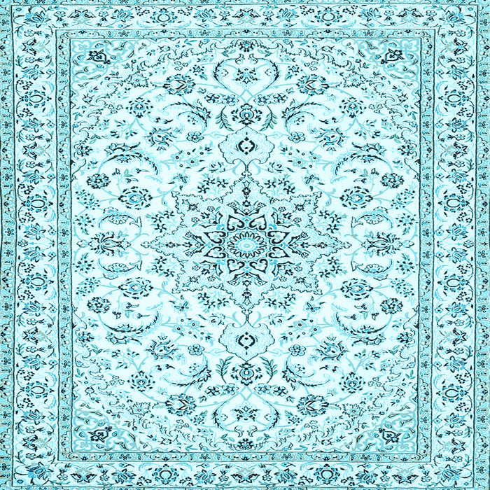 Square Machine Washable Medallion Light Blue Traditional Rug, wshtr356lblu