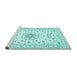 Sideview of Machine Washable Medallion Turquoise Traditional Area Rugs, wshtr356turq