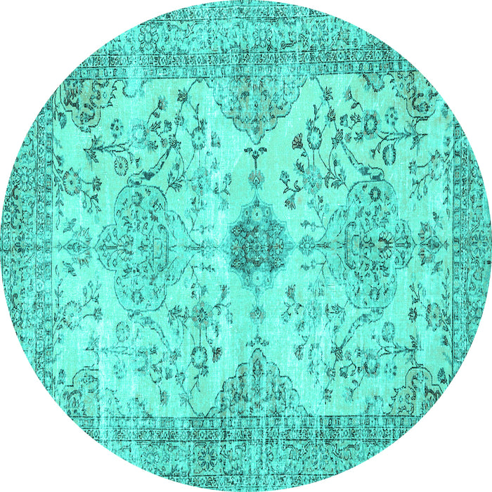 Round Persian Turquoise Traditional Rug, tr3570turq