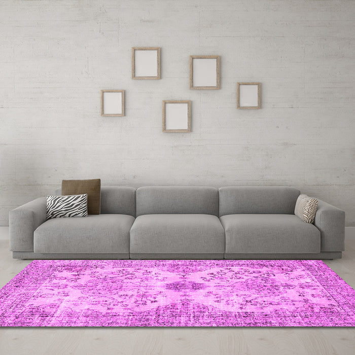 Machine Washable Persian Pink Traditional Rug in a Living Room, wshtr3570pnk