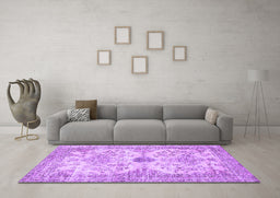 Machine Washable Persian Purple Traditional Area Rugs in a Living Room, wshtr3570pur