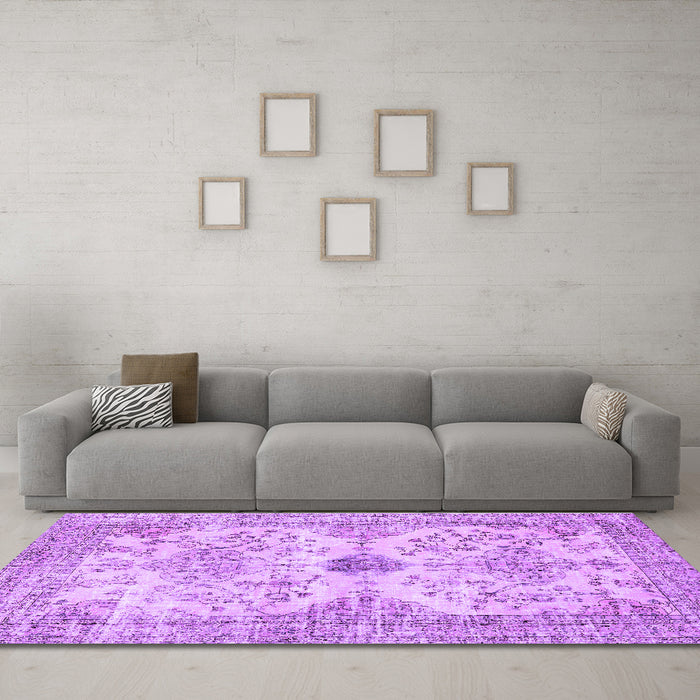 Machine Washable Persian Purple Traditional Area Rugs in a Living Room, wshtr3570pur