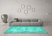 Machine Washable Persian Turquoise Traditional Area Rugs in a Living Room,, wshtr3570turq