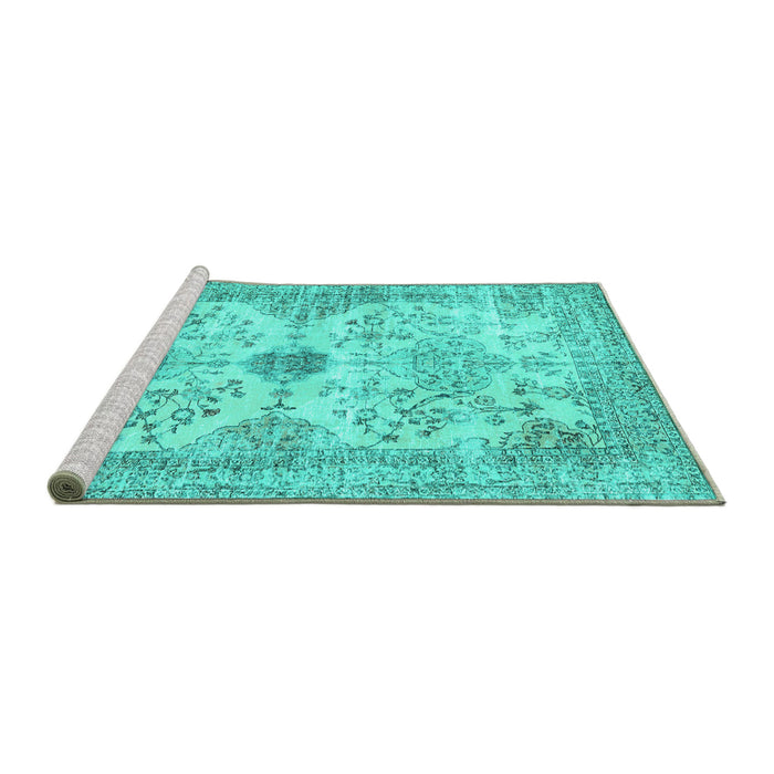 Sideview of Machine Washable Persian Turquoise Traditional Area Rugs, wshtr3570turq