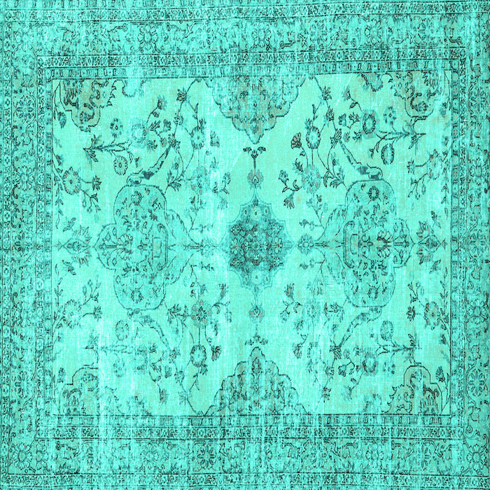 Square Machine Washable Persian Turquoise Traditional Area Rugs, wshtr3570turq
