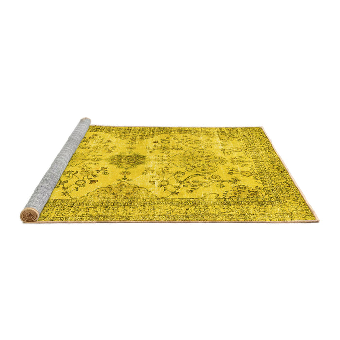 Sideview of Machine Washable Persian Yellow Traditional Rug, wshtr3570yw
