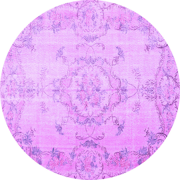 Round Machine Washable Persian Purple Traditional Area Rugs, wshtr3571pur