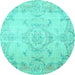 Round Machine Washable Persian Turquoise Traditional Area Rugs, wshtr3571turq