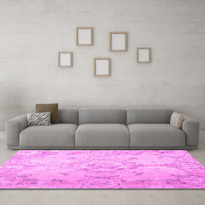 Machine Washable Persian Pink Traditional Rug in a Living Room, wshtr3571pnk