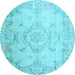 Round Machine Washable Persian Light Blue Traditional Rug, wshtr3571lblu