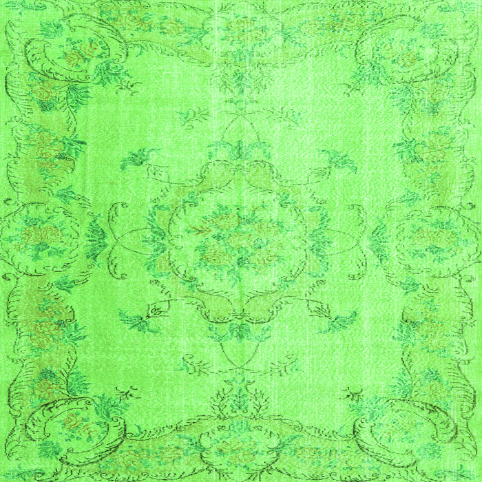 Round Machine Washable Persian Green Traditional Area Rugs, wshtr3571grn