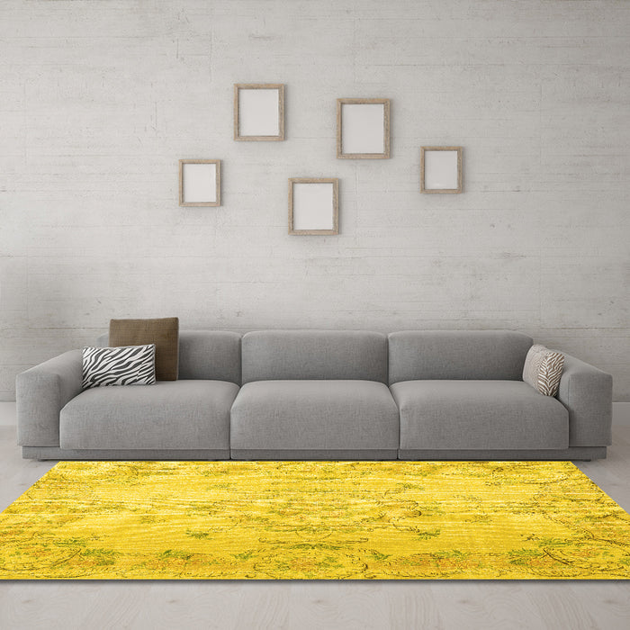 Machine Washable Persian Yellow Traditional Rug in a Living Room, wshtr3571yw