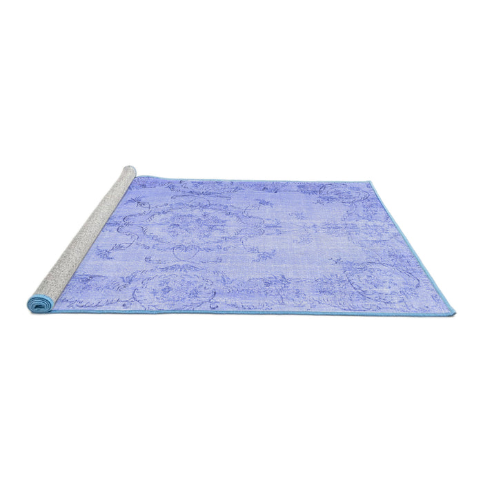 Sideview of Machine Washable Persian Blue Traditional Rug, wshtr3571blu