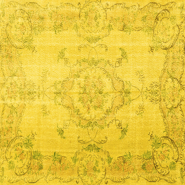 Square Machine Washable Persian Yellow Traditional Rug, wshtr3571yw