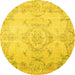 Round Machine Washable Persian Yellow Traditional Rug, wshtr3571yw