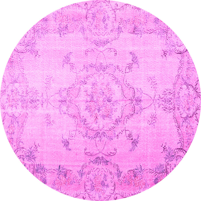 Round Machine Washable Persian Pink Traditional Rug, wshtr3571pnk