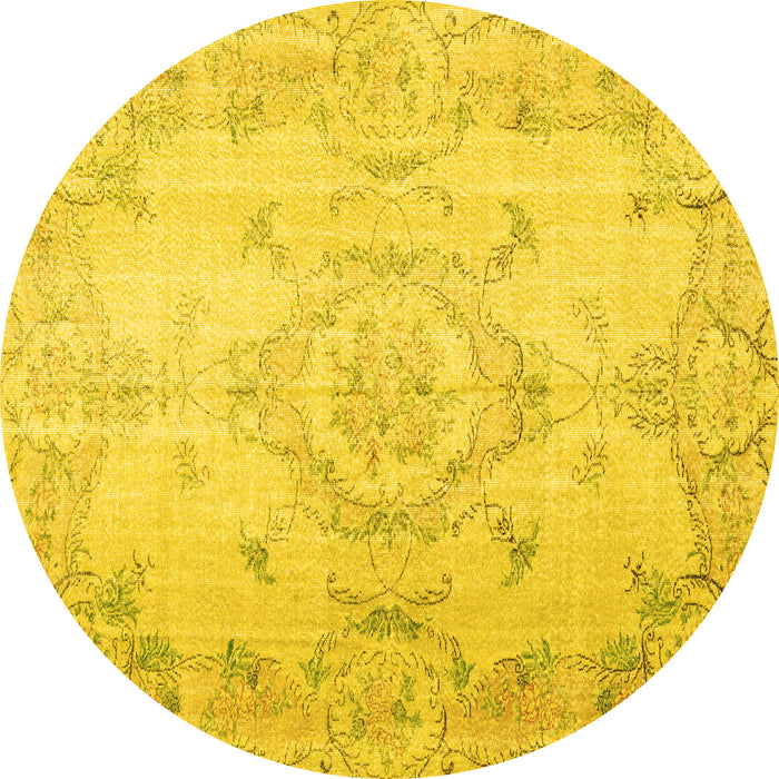Round Persian Yellow Traditional Rug, tr3571yw