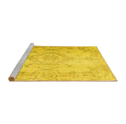 Sideview of Machine Washable Persian Yellow Traditional Rug, wshtr3571yw