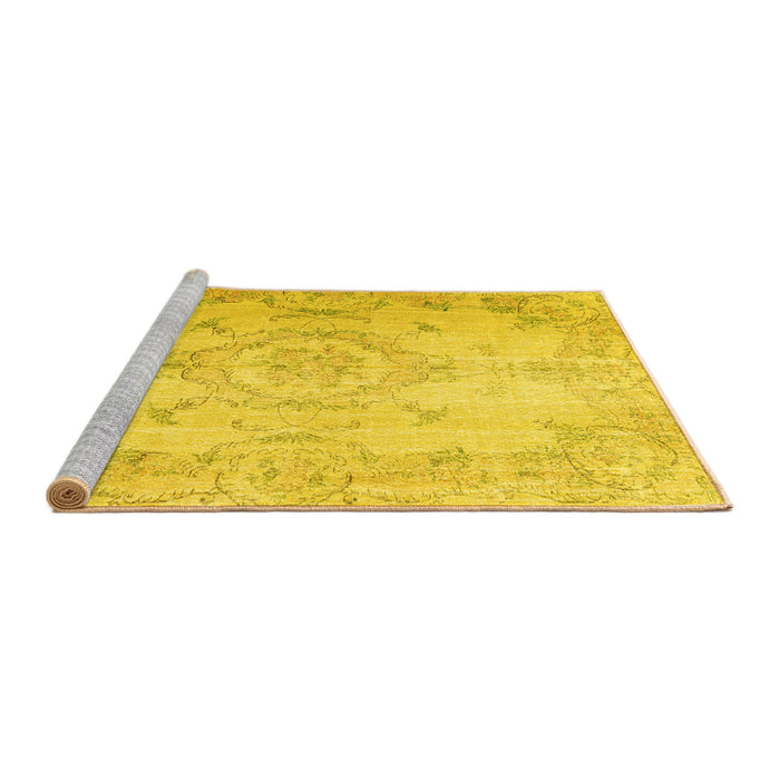 Sideview of Machine Washable Persian Yellow Traditional Rug, wshtr3571yw