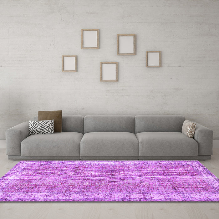 Machine Washable Persian Purple Traditional Area Rugs in a Living Room, wshtr3572pur