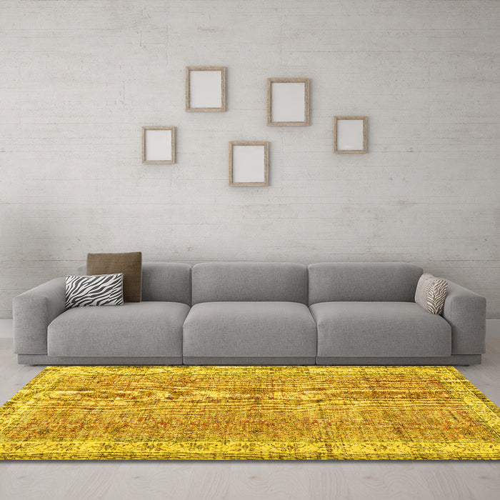 Machine Washable Persian Yellow Traditional Rug in a Living Room, wshtr3572yw