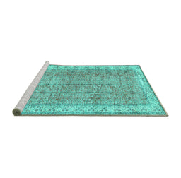Sideview of Machine Washable Persian Turquoise Traditional Area Rugs, wshtr3572turq