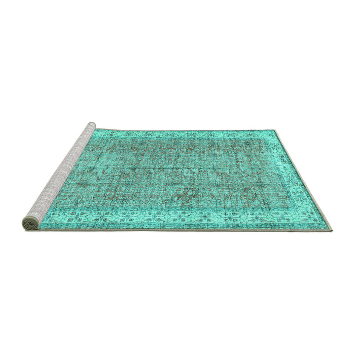 Sideview of Machine Washable Persian Turquoise Traditional Area Rugs, wshtr3572turq
