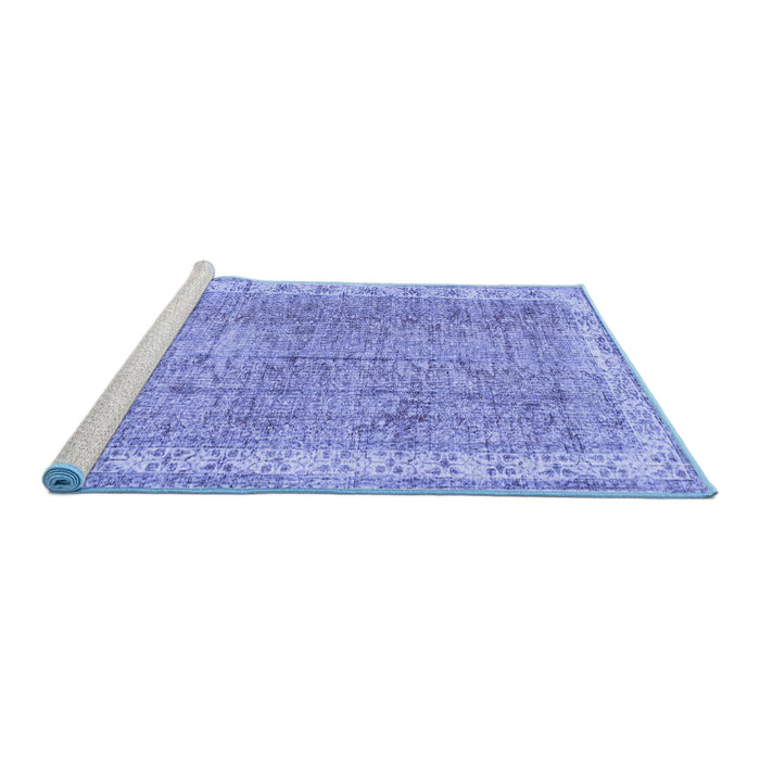 Sideview of Machine Washable Persian Blue Traditional Rug, wshtr3572blu