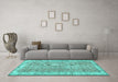 Machine Washable Persian Turquoise Traditional Area Rugs in a Living Room,, wshtr3572turq