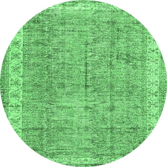 Round Machine Washable Persian Emerald Green Traditional Area Rugs, wshtr3572emgrn