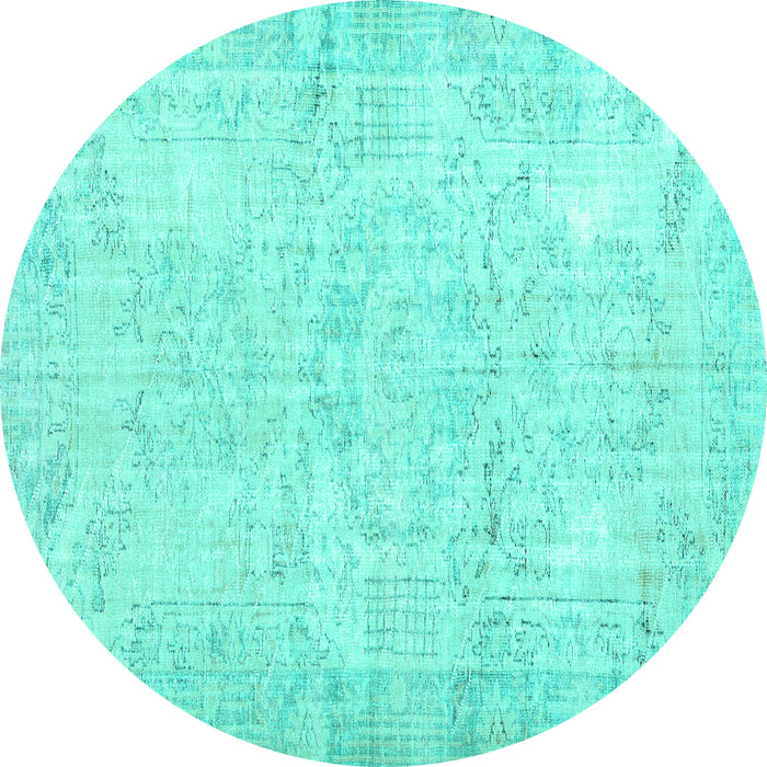 Round Persian Turquoise Traditional Rug, tr3573turq