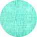 Round Persian Turquoise Traditional Rug, tr3573turq