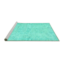 Sideview of Machine Washable Persian Turquoise Traditional Area Rugs, wshtr3573turq
