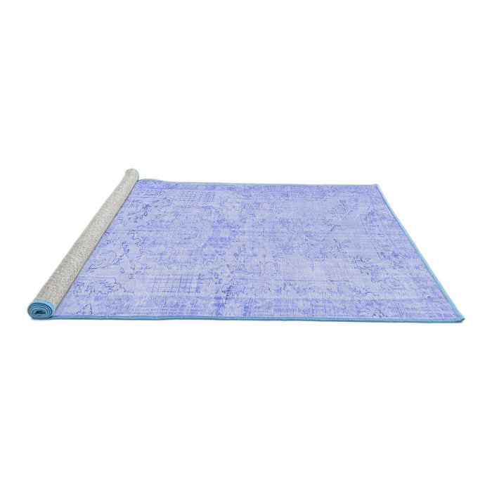 Sideview of Machine Washable Persian Blue Traditional Rug, wshtr3573blu