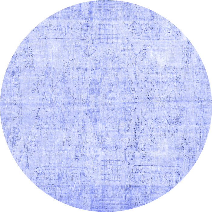 Round Machine Washable Persian Blue Traditional Rug, wshtr3573blu